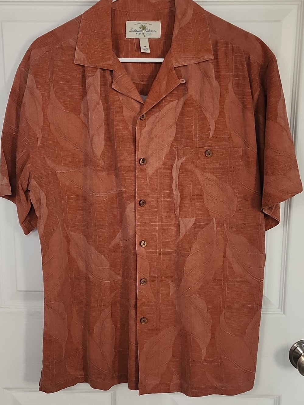 Island Shores Men's Short-Sleeve Rust Leaf-Print Button Shirt